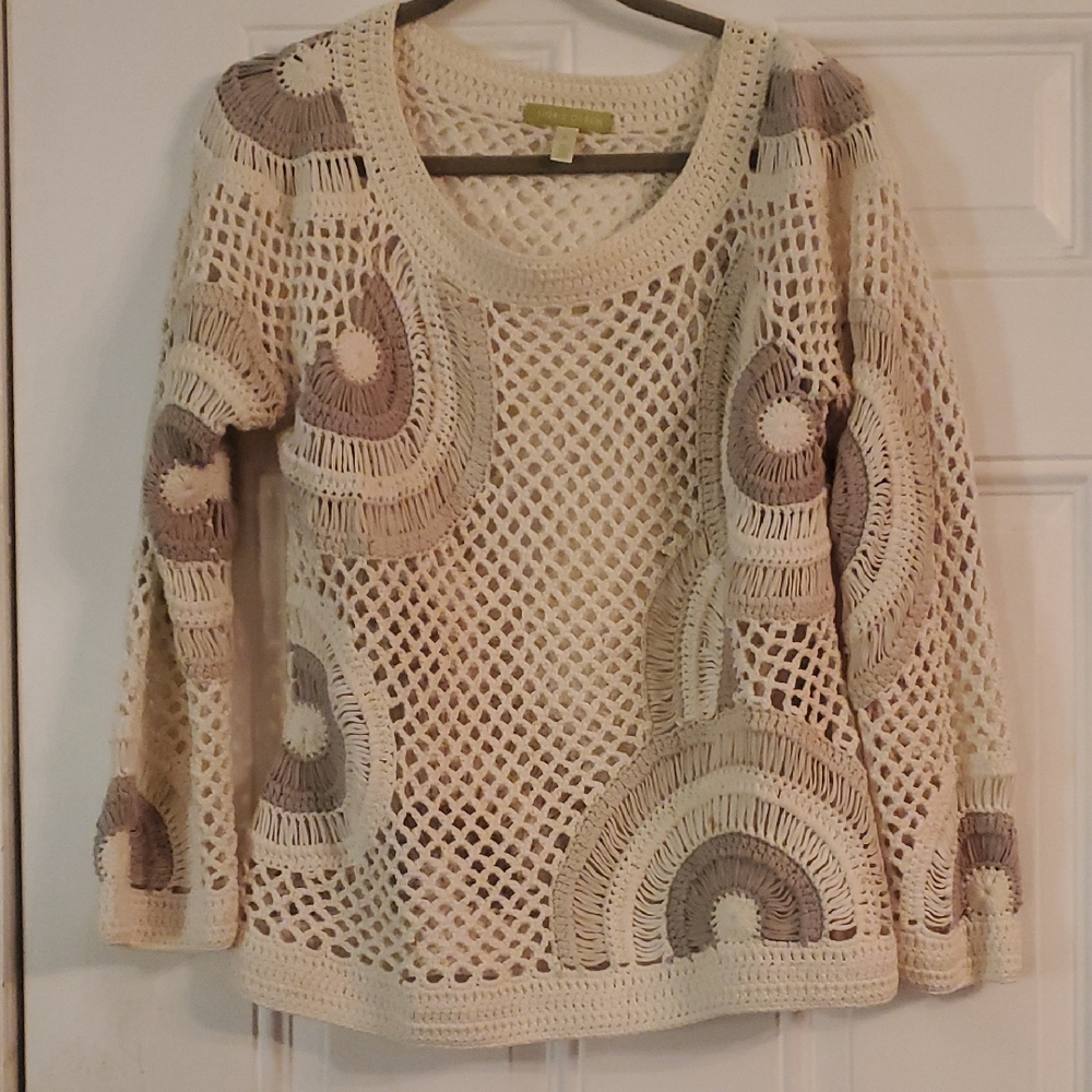Sigrid Olsen Cream and Tan Crochet Top
